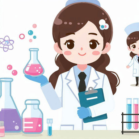 Illustration of a female scientist carrying out a research in a laboratoryのイラスト素材