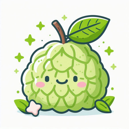 Cute custard apple character vector illustration. Cute custard apple fruit character design.のイラスト素材