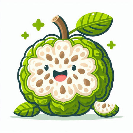 Cute kawaii custard apple character. Vector illustration.のイラスト素材