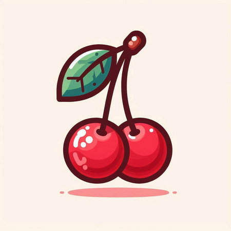 Cute cartoon cherry fruit vector illustration isolated on white background. Cute cherry icon.のイラスト素材