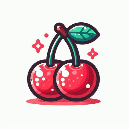 Cherry vector icon. Cute cartoon cherry. Vector illustration.のイラスト素材