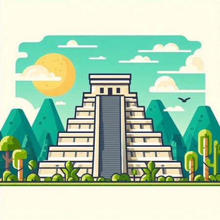 Ancient Mayan pyramid in the mexican jungle. Vector illustrationのイラスト素材