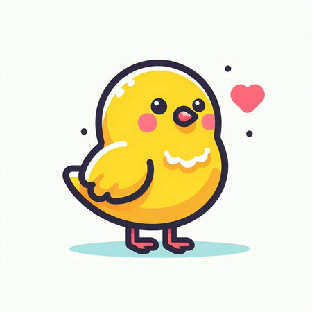 Cute yellow chicken with hearts. Vector illustration in cartoon style.のイラスト素材