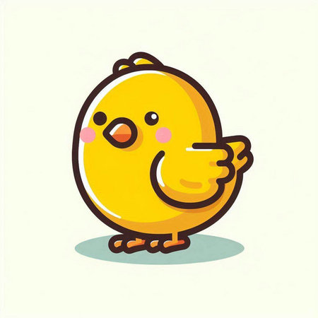 Cute yellow chicken cartoon character. Vector illustration isolated on white background.のイラスト素材