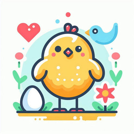 Vector illustration of cute cartoon chicken and eggs. Happy easter concept.のイラスト素材