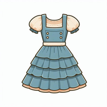 Illustration of a cute blue dress isolated on a white background.のイラスト素材