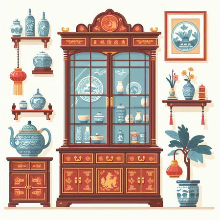 Vintage furniture set. Vector illustration in retro style. Furniture and interior design.のイラスト素材