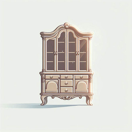 Vector illustration of a wooden cupboard in retro style. Vintage furniture.のイラスト素材