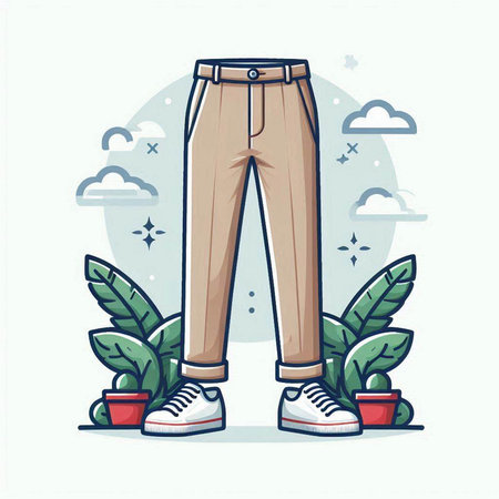 Jeans and flowerpot on white background, vector cartoon illustration.のイラスト素材