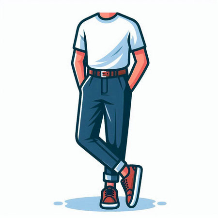 Man in white t-shirt and blue jeans. Vector illustration.のイラスト素材