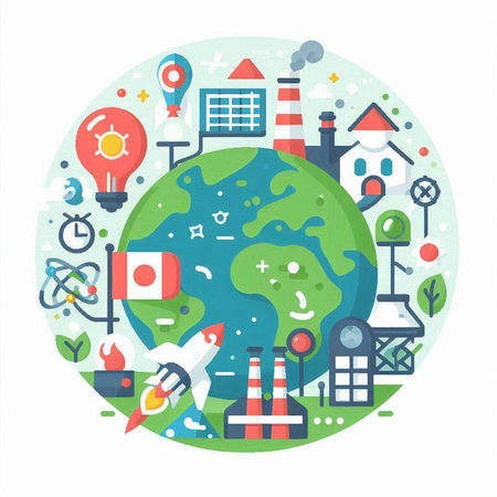 Vector flat illustration of global warming, climate change and global warming concept.のイラスト素材