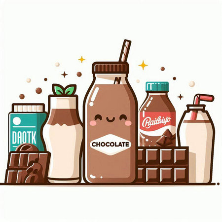 Illustration of a set of different types of chocolate and milk, vectorのイラスト素材