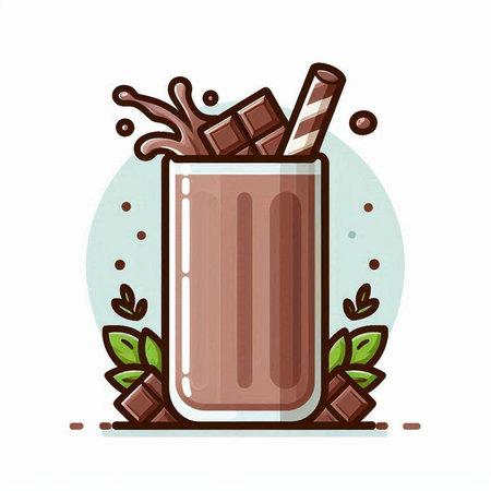 Chocolate milkshake with whipped cream and straws. Vector illustration.のイラスト素材