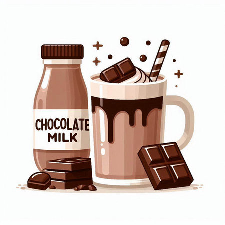 Chocolate milk and chocolate drink. Vector illustration on white background.のイラスト素材