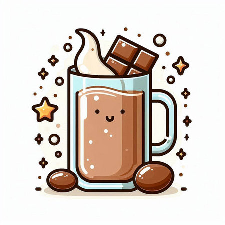 Coffee cup vector illustration. Hand drawn cartoon character with chocolatehmallow and star.のイラスト素材