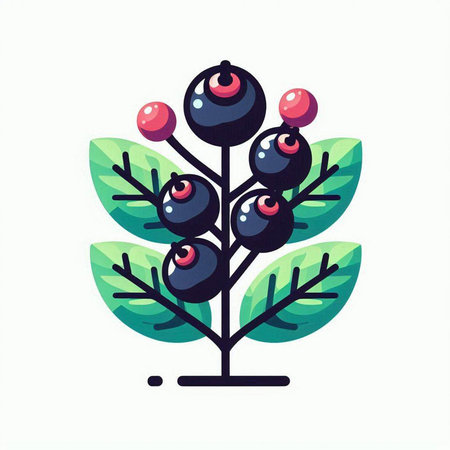 Bunch of black currant berries with leaves. Vector illustration.のイラスト素材