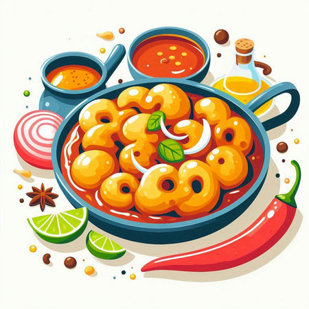 Illustration of traditional mexican food in a frying pan.のイラスト素材