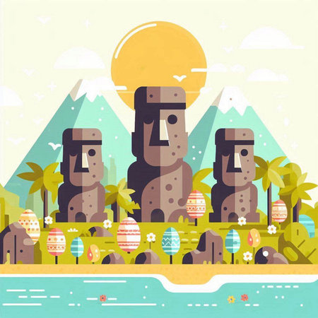 Moais at Ahu Tongariki, Easter Island. Vector illustrationのイラスト素材