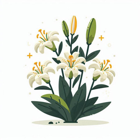 Flower bouquet with lilies. Vector illustration in flat style.のイラスト素材