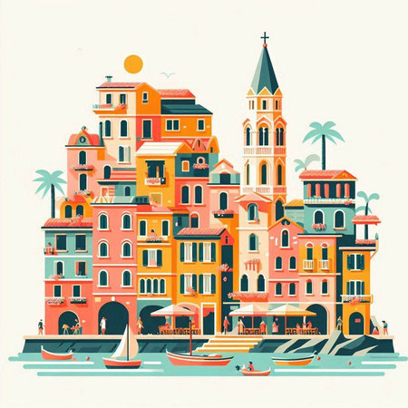 Colorful houses on the island of Cinque Terre, Italyのイラスト素材