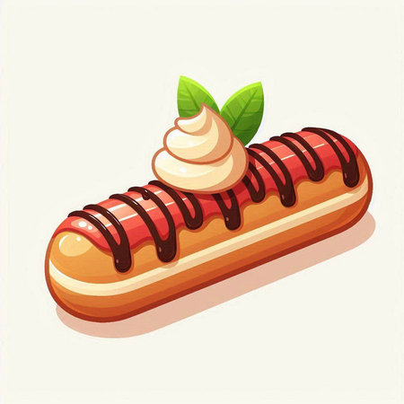 Illustration of a hot dog with whipped cream and mint leaves.のイラスト素材
