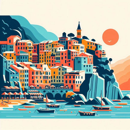 Vector illustration of the city of Rovinj, Croatia.のイラスト素材