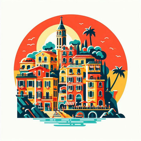 Cinque Terre. Italy. Colorful vector illustration.のイラスト素材