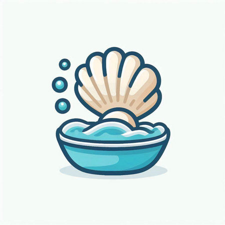 Vector illustration of a blue bowl with a sea shell and foam.のイラスト素材