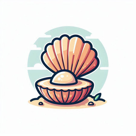 Illustration of a seashell on the beach. Vector illustration.のイラスト素材