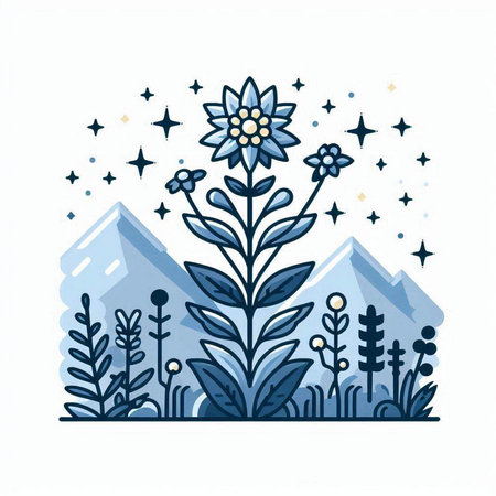 Flower, mountains, starry sky. Vector illustration for your designのイラスト素材