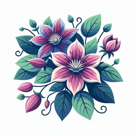 Beautiful bouquet of purple flowers on a white background. Vector illustration.のイラスト素材