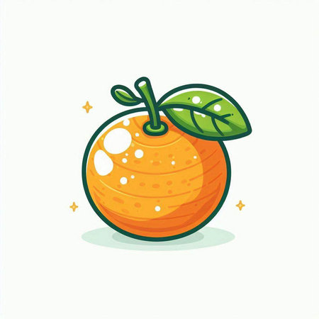 Cartoon orange fruit with green leaves. Vector illustration isolated on white background.のイラスト素材