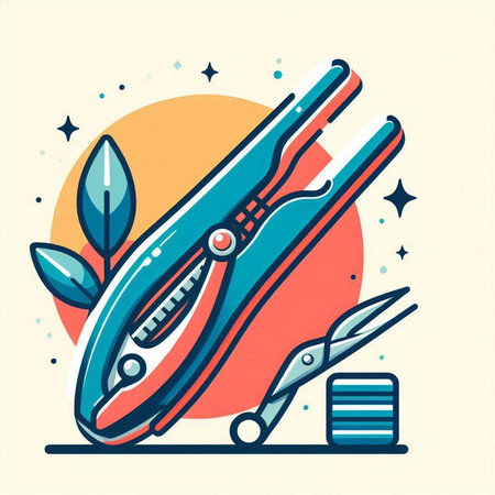 Vector illustration of scissors and tweezers in flat linear style.のイラスト素材