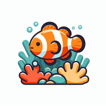Clown fish. Marine animal. Vector illustration in cartoon style.のイラスト素材