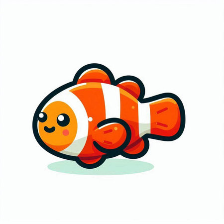 Cute cartoon clown fish. Vector illustration isolated on white background.のイラスト素材