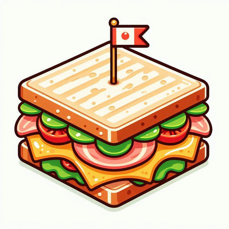 Sandwich with ham, cheese, tomato and lettuce. Vector illustration.のイラスト素材