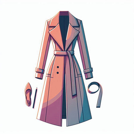 Women's coat and accessories on a white background. Vector illustration.のイラスト素材