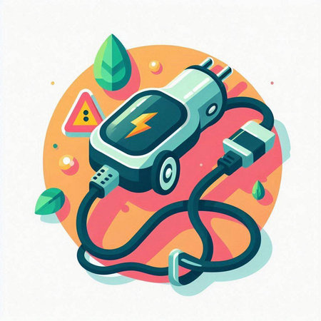 Electrical plug in a socket. Vector illustration, flat design.のイラスト素材