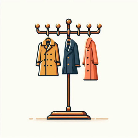 Clothing rack with coats and coats. Vector illustration in flat styleのイラスト素材