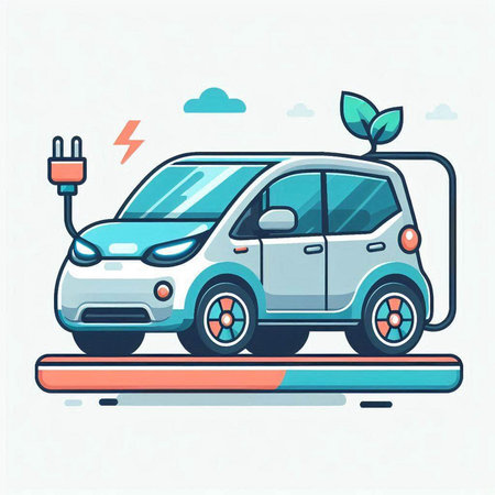 Electric car charging. Electric vehicle charging. Vector illustration in flat style.のイラスト素材
