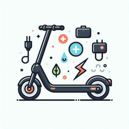 Electric scooter. Modern flat vector illustration. Outline style icon.のイラスト素材