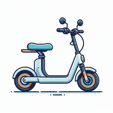 Retro scooter isolated on white background. Hand drawn vector illustration.のイラスト素材