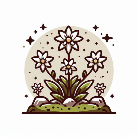Vector hand drawn illustration of fantasy garden with flowers, grass and stones.のイラスト素材