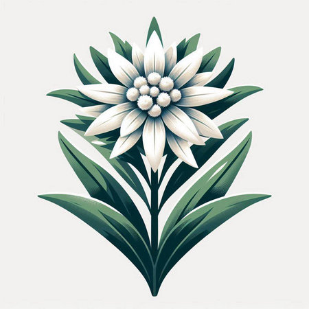 Illustration of a stylized flower with leaves on a white backgroundのイラスト素材