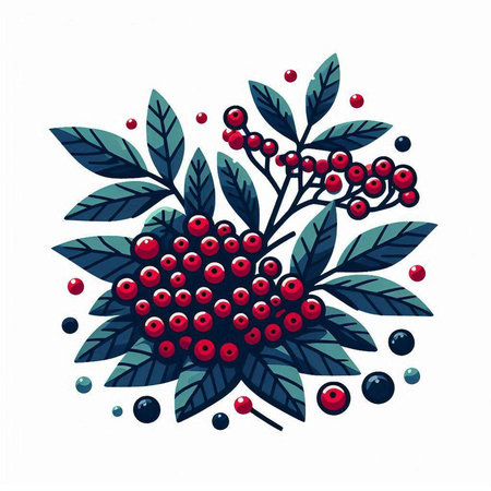 Branch of rowan with berries and leaves. Vector illustration.のイラスト素材