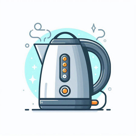 Electric kettle isolated on white background. Vector illustration in flat style.のイラスト素材