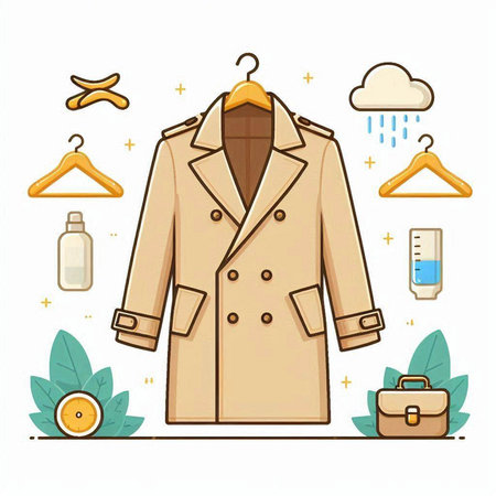 Vector illustration of beige coat and accessories on a white background.のイラスト素材