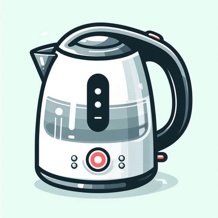 Electric kettle isolated on white background. Vector illustration in cartoon style.のイラスト素材