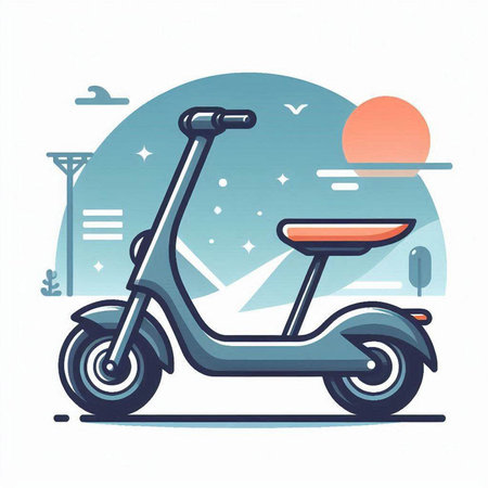 Modern scooter on the background of the sunset. Vector illustration.のイラスト素材