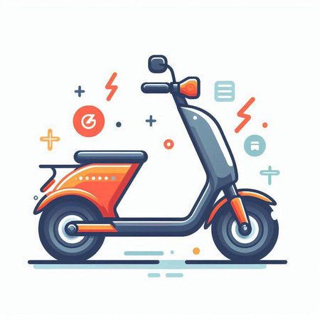 Modern scooter. Vector illustration in flat design style. Isolated on white background.のイラスト素材